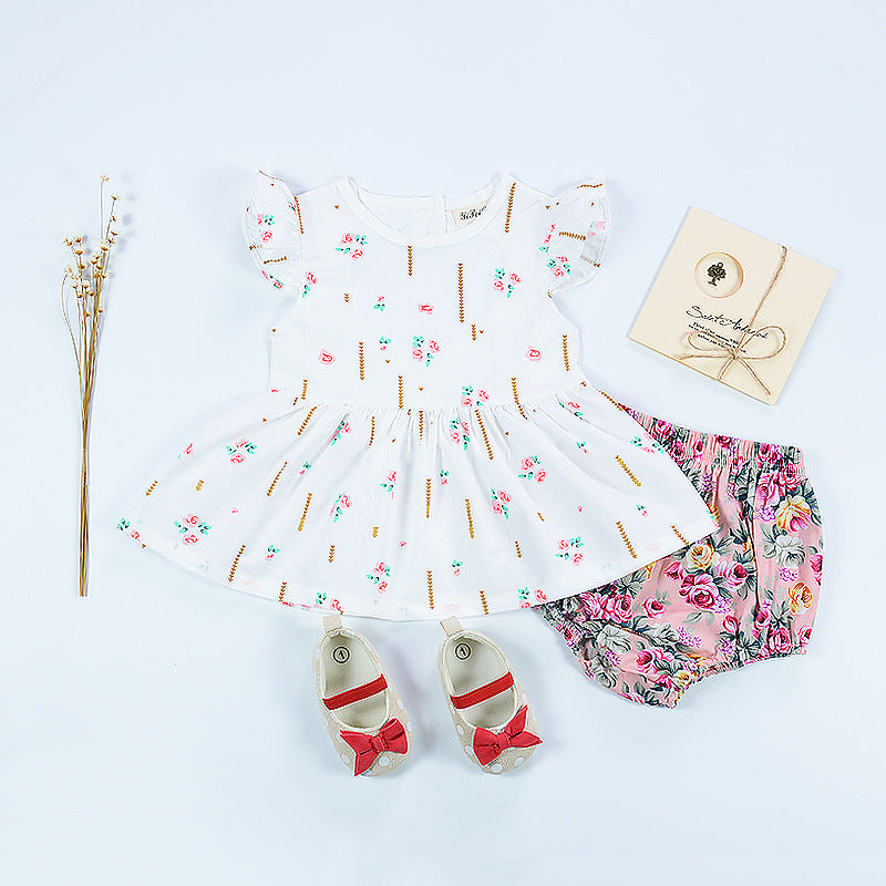 Baby love lvkong jurk vrouwelijke baby vlieg mouw bloem print jurk katoen kinderen nieuwe kinderen kleding