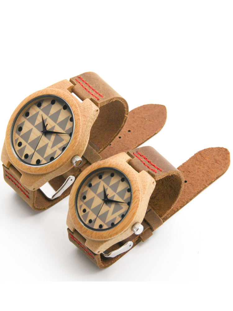 Casual Business Bamboo Leather Strap Watch