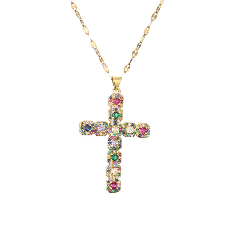 European And American Micro Zircon-inlaid Pendant Cross Necklace