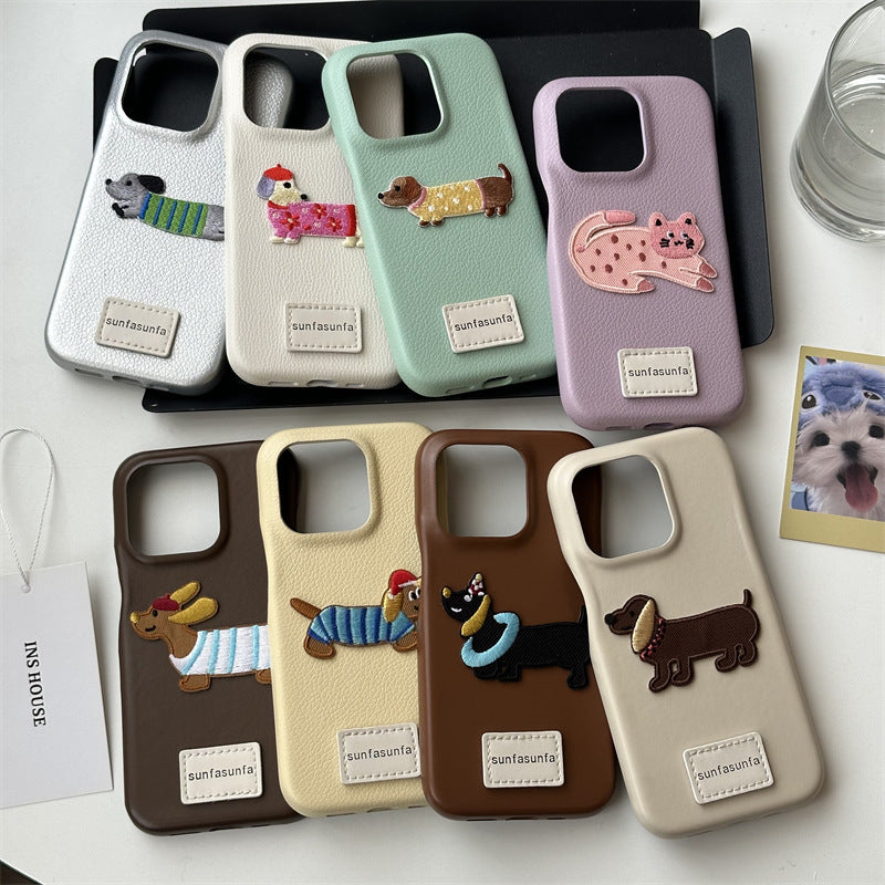 High-grade Leather Sausage Dog Phone Case