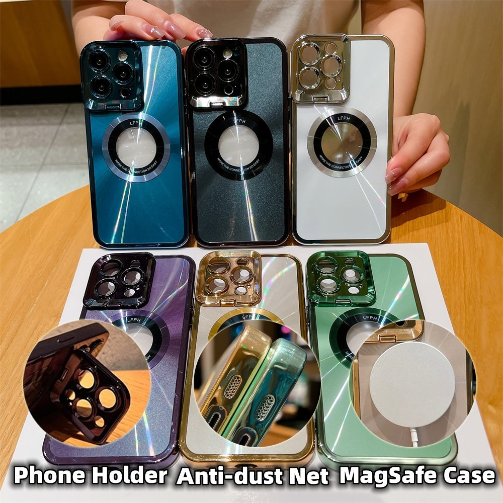 Étui de téléphone électroplaté Placage de luxe CD Modèle Magsafe Bracket Case pour 12 13 14 Pro Max Invisible Camera Stand Support du support d'objectif
