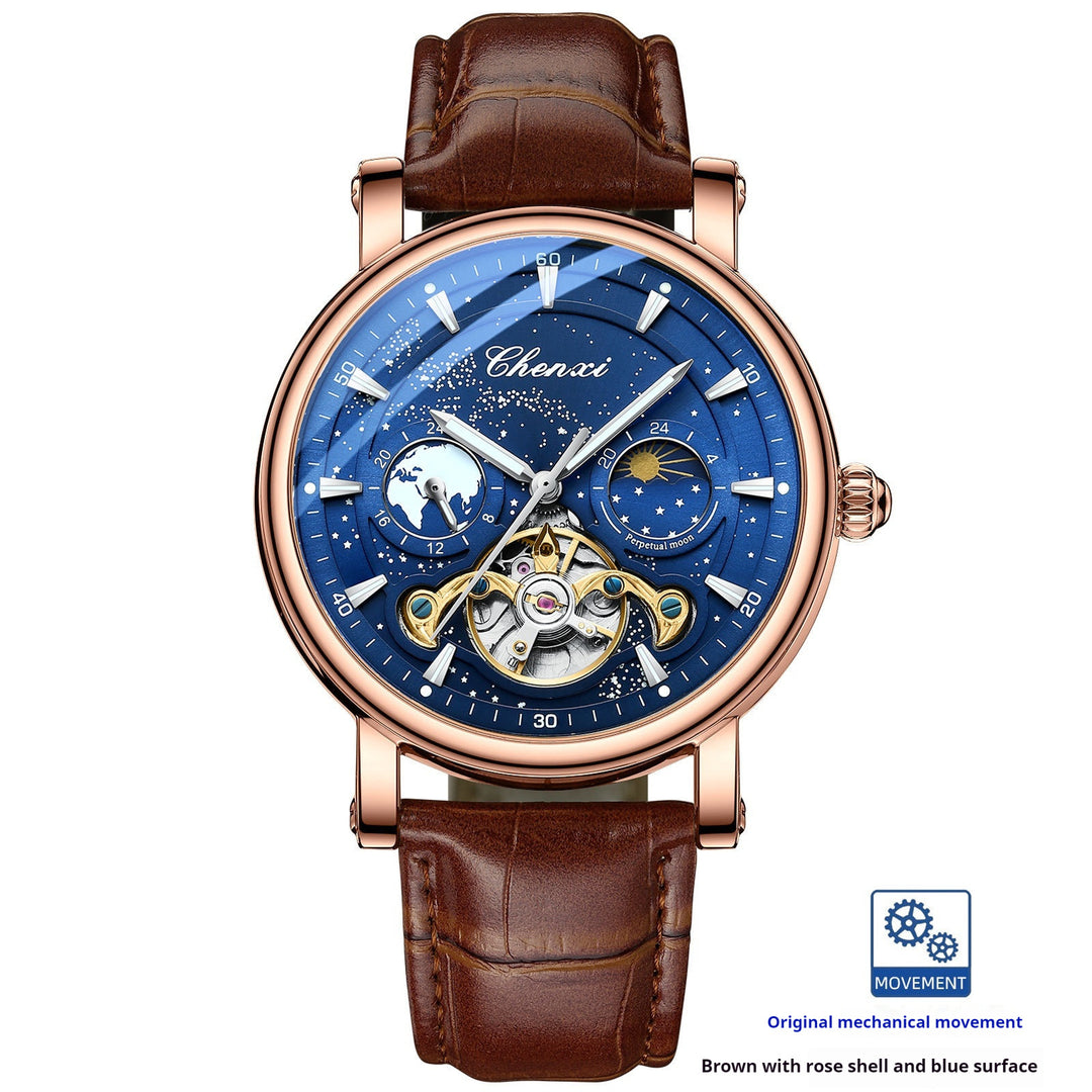 Xinghe Moon Phase Hollow Tourbillon Mechanical Watch világító