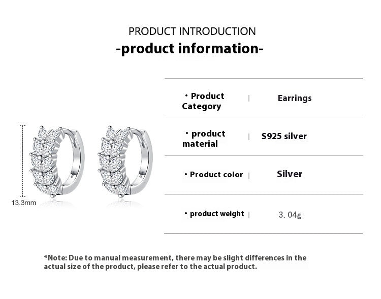 S925 Brincos em forma de folha de diamante de prata esterlina para mulheres