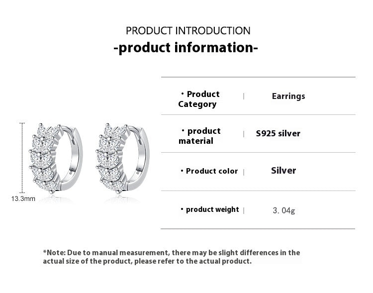 S925 Boucles d'oreilles en forme de feuilles de diamant en argent sterling pour les femmes