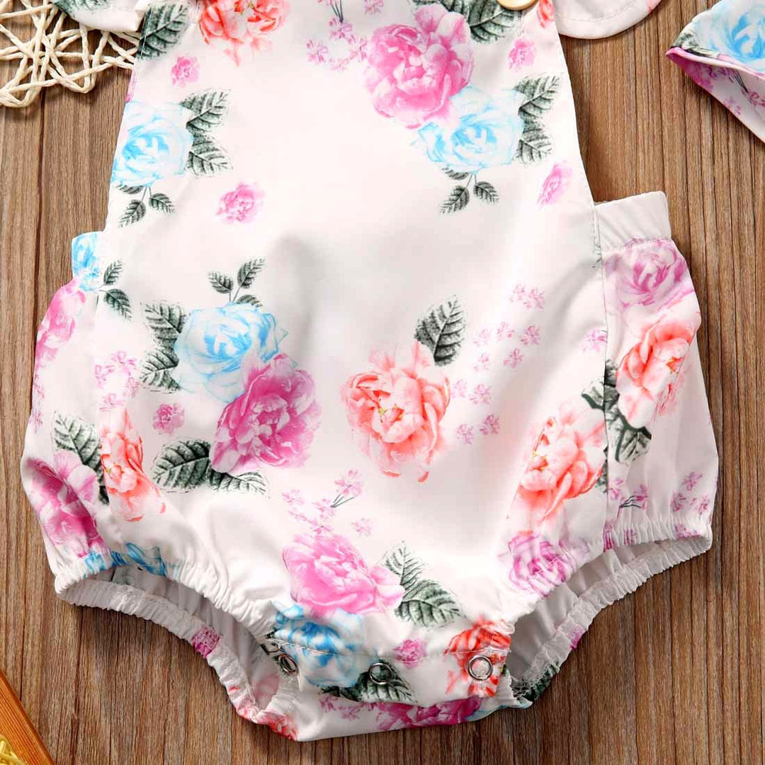 Çiçek fırfırlı set bebek rahat trendi sevimli küçük çiçek üçgen elbise iki parça takım elbise kız patlama tırmanma takım elbise