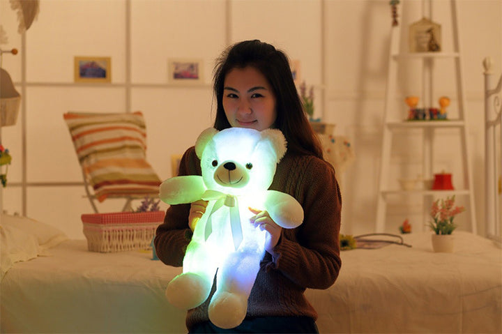 Kreativ lys opp ledet bamse utstoppede dyr plysj leketøy fargerik glødende julegave til barn pute