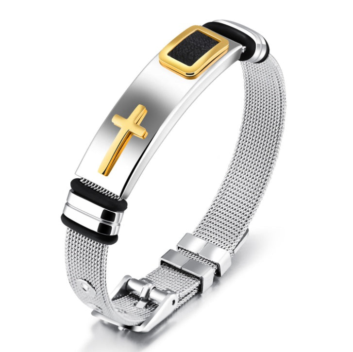Yikln Punk Design Cross Bracelet bracelet pour homme fête cadeau en acier inoxydable or couleurs noir bracelet chaîne réglable OGH878