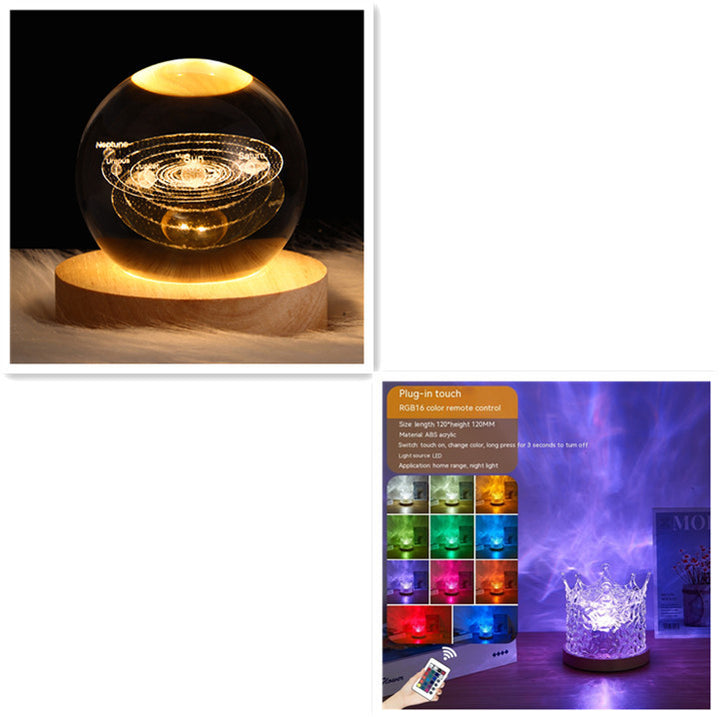 Светодиодная вода Ripple Ambient Night Light USB вращающаяся проекционная кристаллическая настольная лампа RGB Dimmable Home украшения 16 цветных подарков