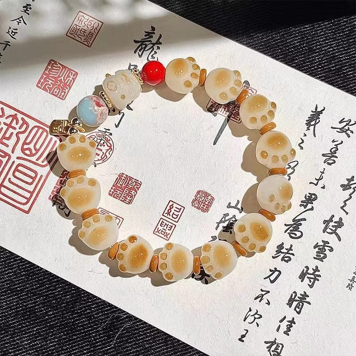 Blessing Card Lucky Cat Beaded Bracelet Charcoal