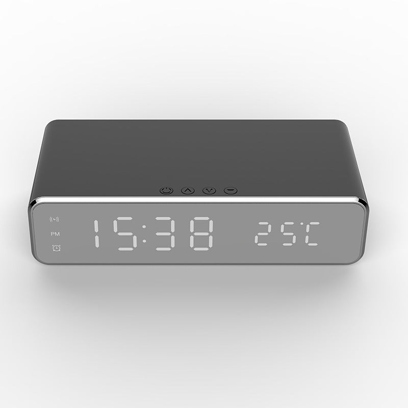 LED Elektrische Wecker mit drahtlosen Ladegerät Desktop Digital Deftador Thermometer Uhr HD Spiegel Uhr Uhr Tischdekoration Dekor