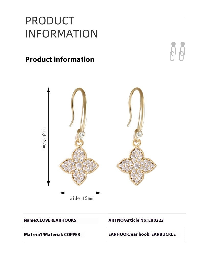 Women's Exquisite Four-leaf Clover Shiny Zircon Flower All-match Light Luxury And Simplicity Earrings