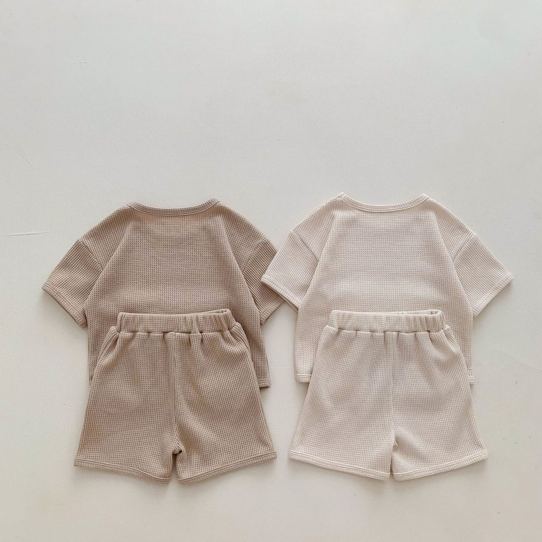 Unisex Baby Suit Clothes For Babies Summer Two-piece Waffle