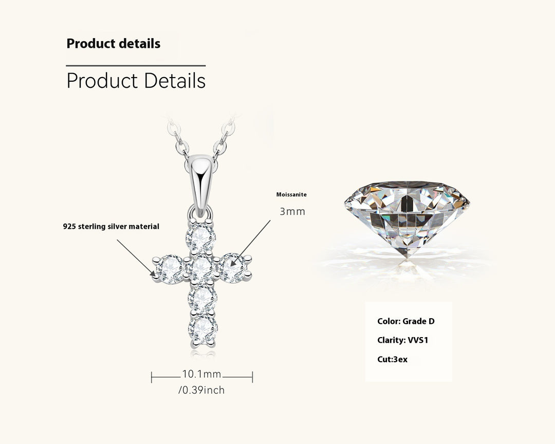 Collier diamant Ins Cross French Retro 925 Pendentif argenté