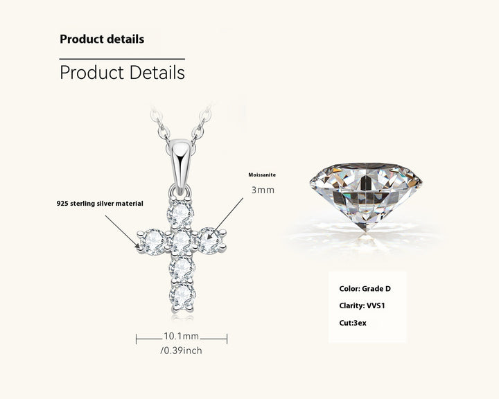 Ins Cross Diamond Halskette Französisch Retro 925 Silberanhänger