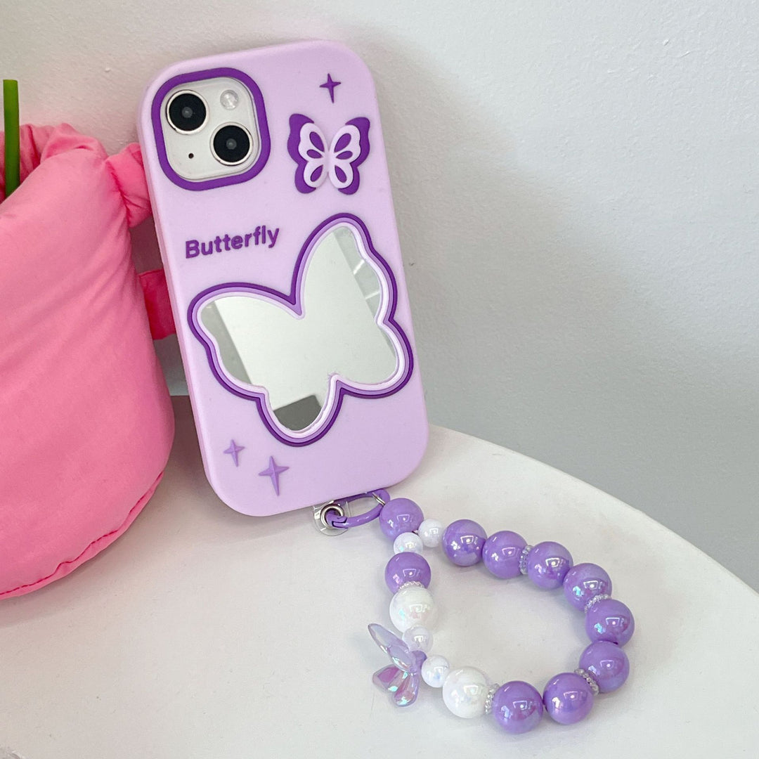 Caja de teléfono de silicona de espejo de mariposa púrpura