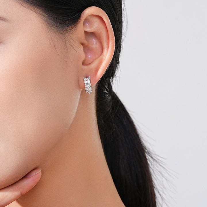 S925 Sterling sølv diamantbladformede øreringer for kvinner