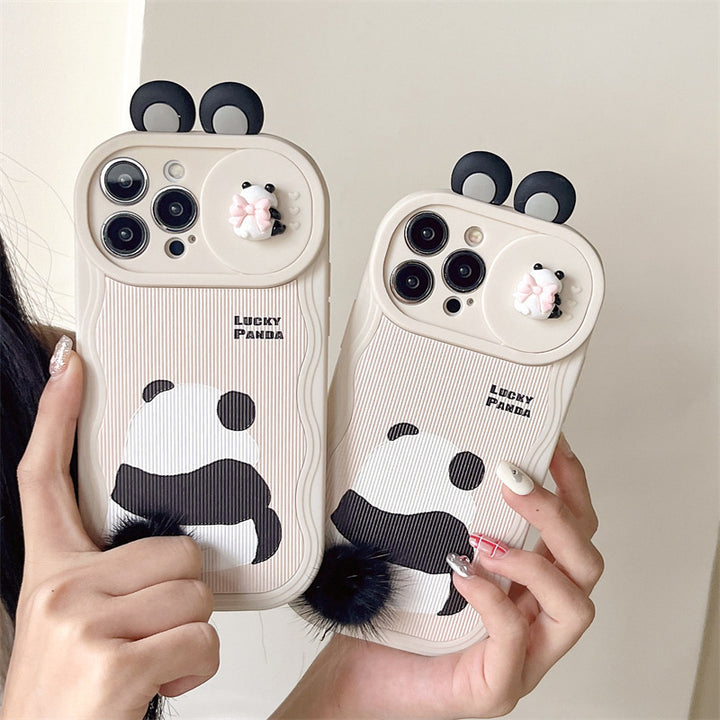 Szőrös panda telefon tok aranyos védő borítás
