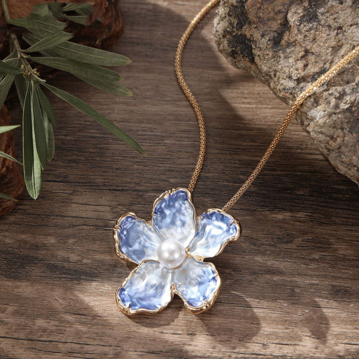 Blue Emaille Camellia Pendant Mode