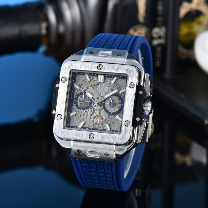 Square Hollow Quartz Watch wielokolorowy silikonowy mężczyźni