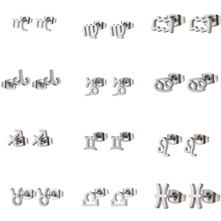 Fashion Stainless Steel Twelve Constellation Stud Earrings