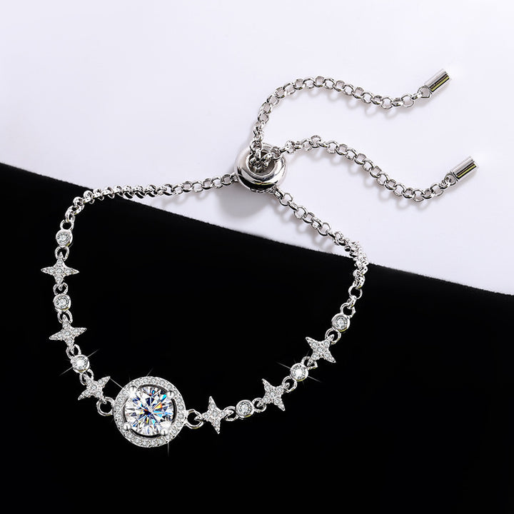 S925 Стерлинг сребърна гривна диамантена гривна Звездно небе кръгла чанта проста