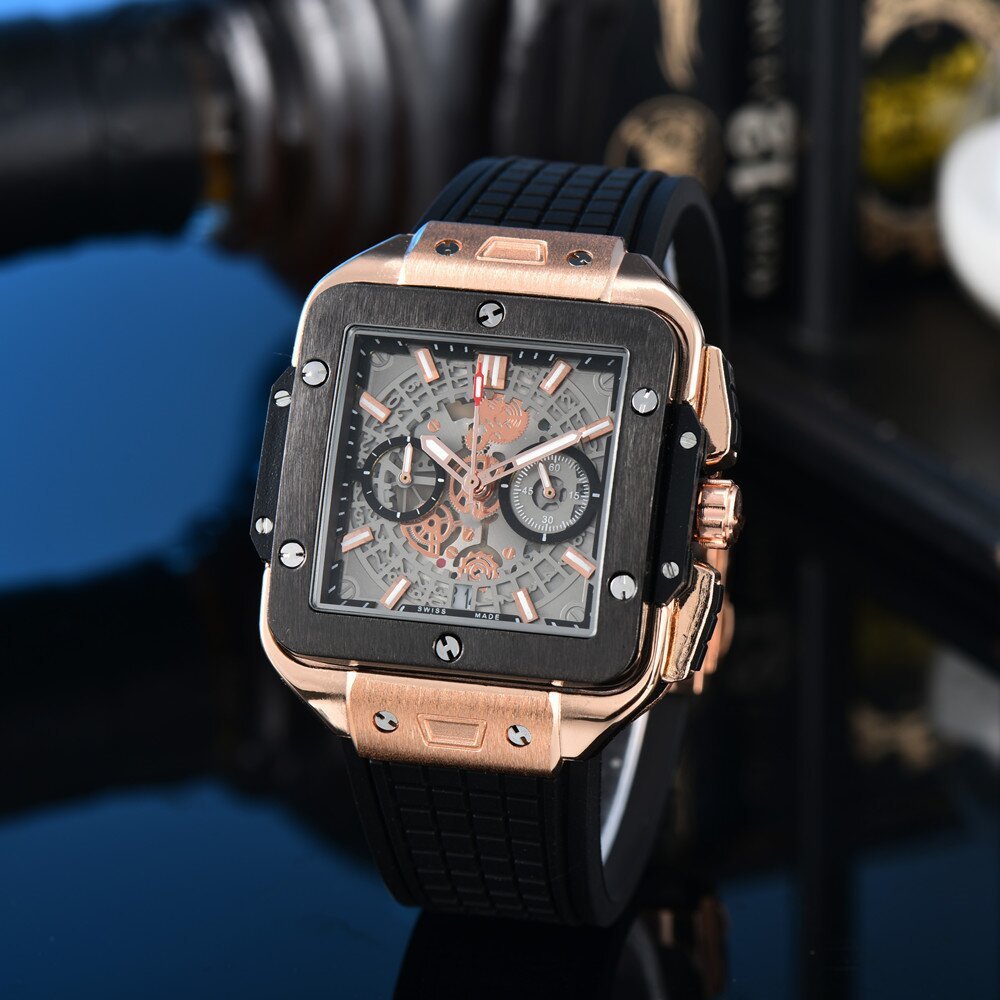 Quartzo Hollow Square assista homens de silicone multicolor