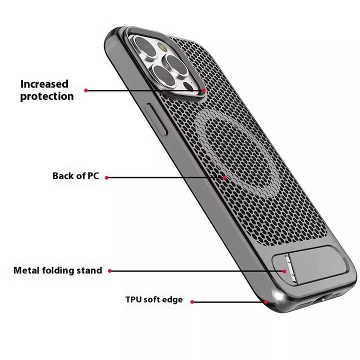 Bracket Phone Case Suitable Grid Cooling Magnetic Suction