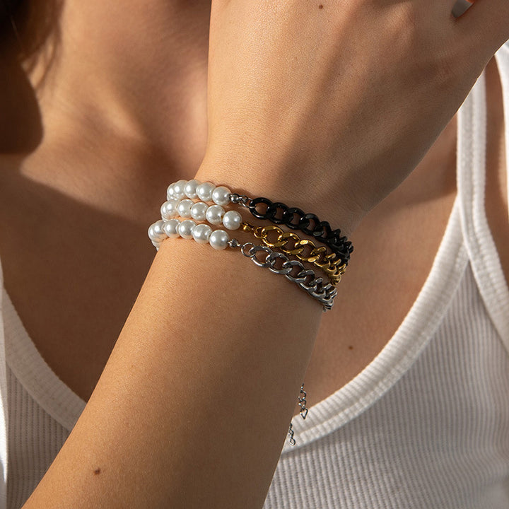 Titanium stalen stiksel Bracelet Women's Simple Pearl