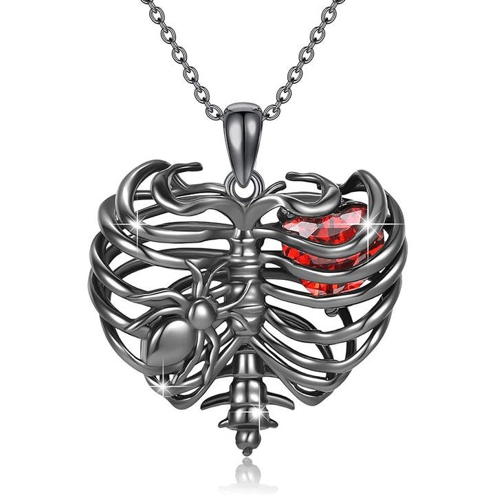 Dark Heart-shaped Spider Diamond Pendant Necklace