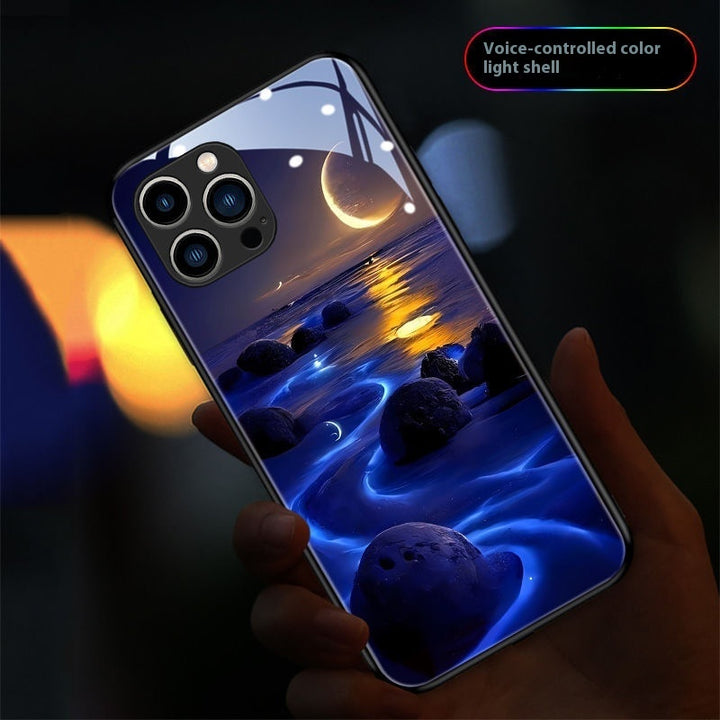 Étui de téléphone à verre de mer de la lune de la plage entrante