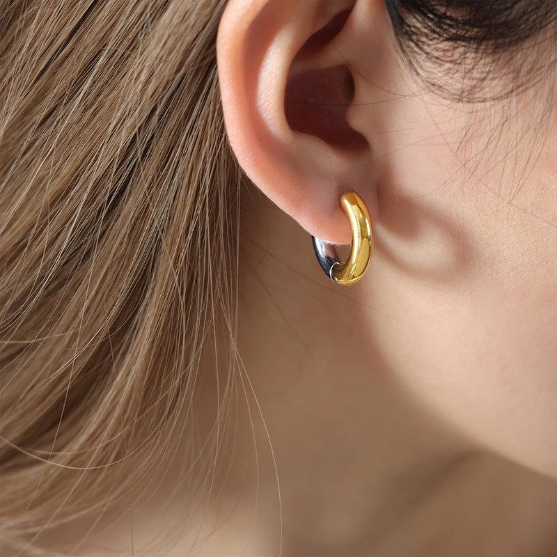 Simple Titanium Steel Round Ring Earrings Women