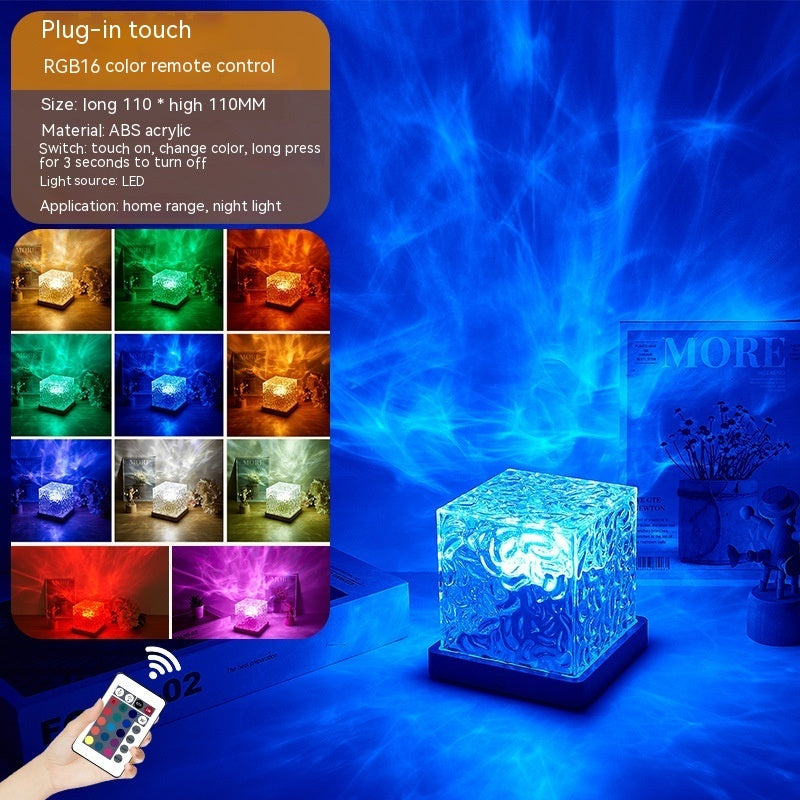 LED -vann Ripple Ambient Night Light USB roterende projeksjon Krystallbordlampe RGB Dimable Home Decoration 16 Fargegaver