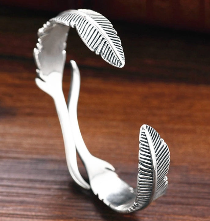 Винтажный тайский браслет серебряного двойного перья просто