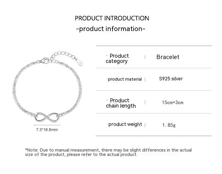 S925 Sterling Silver Fashion Infinite Symbol Micro-inlaid Bracelet
