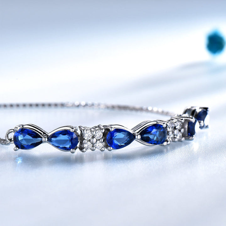 S925 Sterling Silver Blue Sapphire Box Chain Justerbar armband för kvinnor