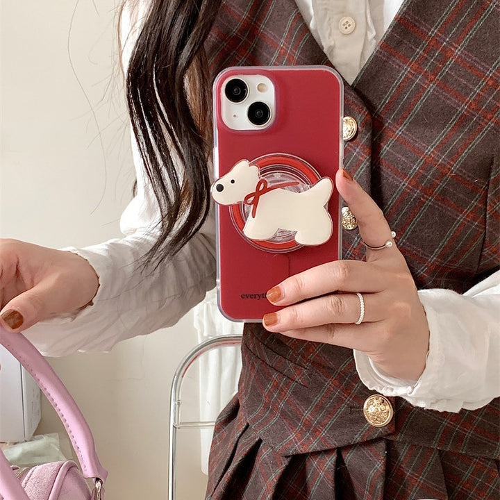 Retro New Year Red Bow Tie Puppy Drop-resistant Phone Case