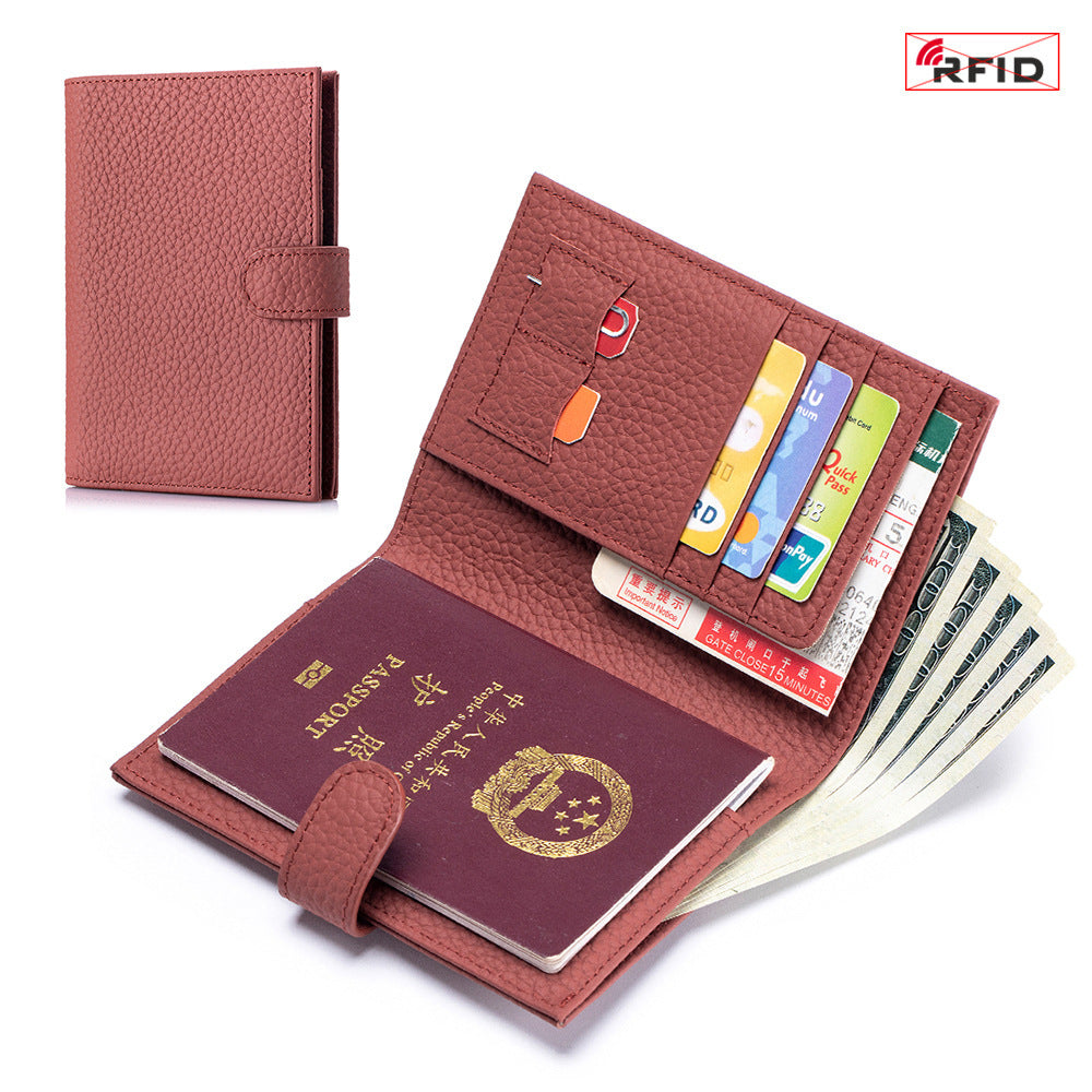 Bolsa de pasaporte de cuero Rfid Multifuncional