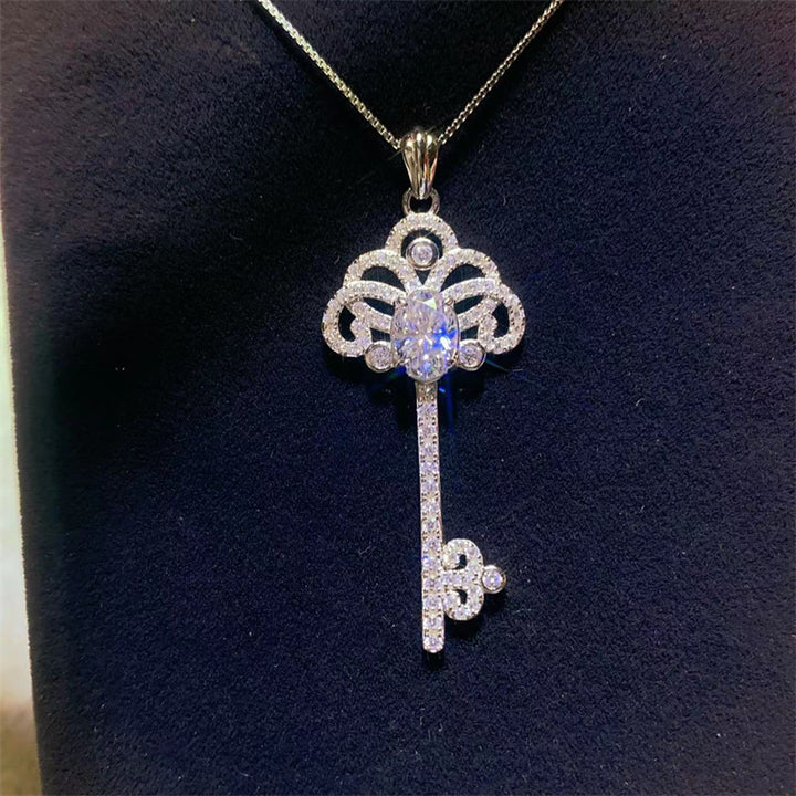 Oval 1 Karat Moissanite Key Pendant Necklace For Women