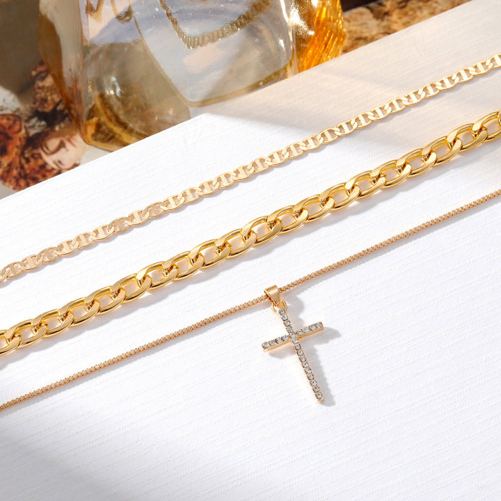 Mix And Match Cross Chain Necklace Cross Heart-shaped Pendant Multi-layer