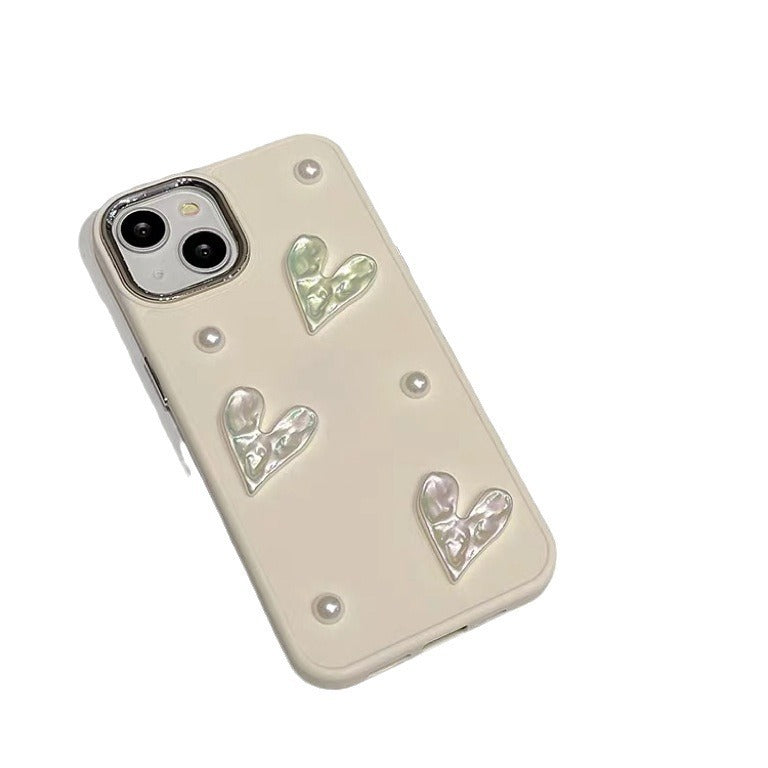 Mleczne białe słodkie małe perłowe plisowane sercowe telefon komórkowy