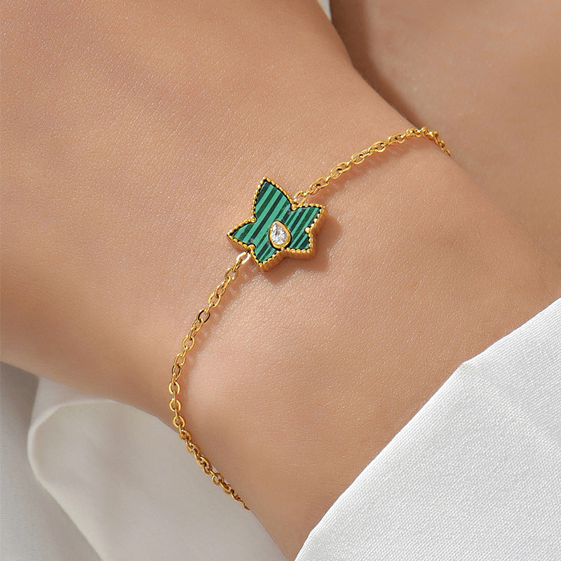 Stíl Cóiré Tíotáiniam Cruach Bracelet Malachite 18K Óir Neamh-Faoi Aghaidh Faisean Só Acmhainne Bracelet Cruach Dhosmálta Bracelet Mná Ard Sense