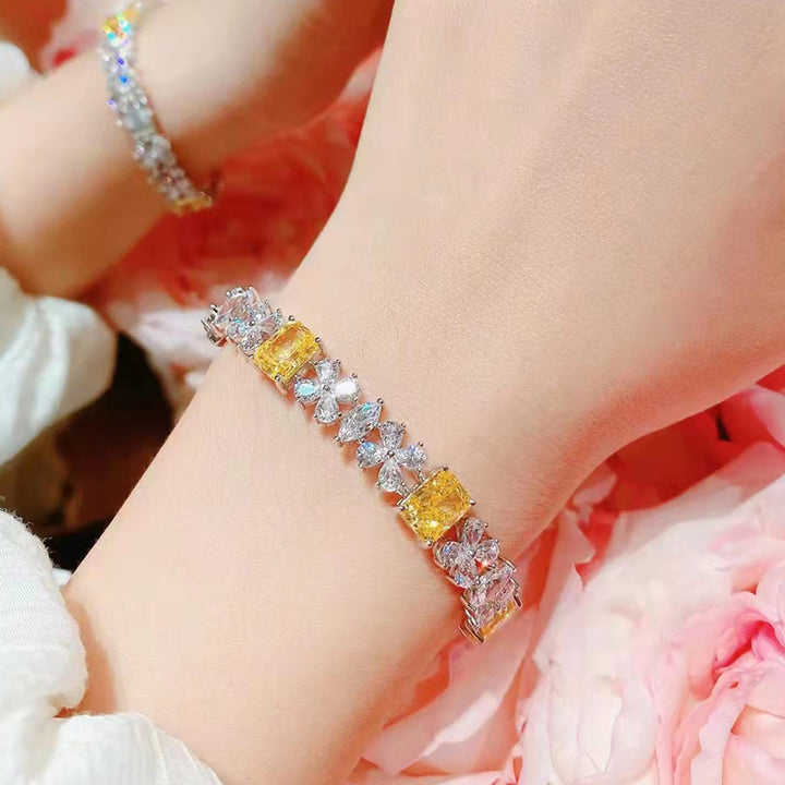 18K Yellow Gold Fancy Colored Diamond Flower Bracelet