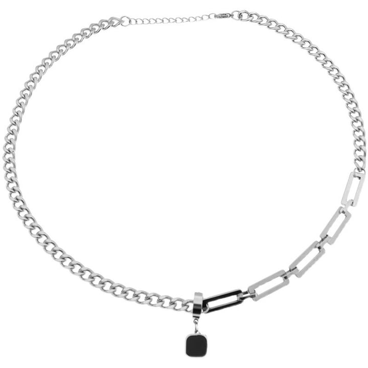 Simple Versatile Black Square Stud Necklace Women's Design Titanium Steel
