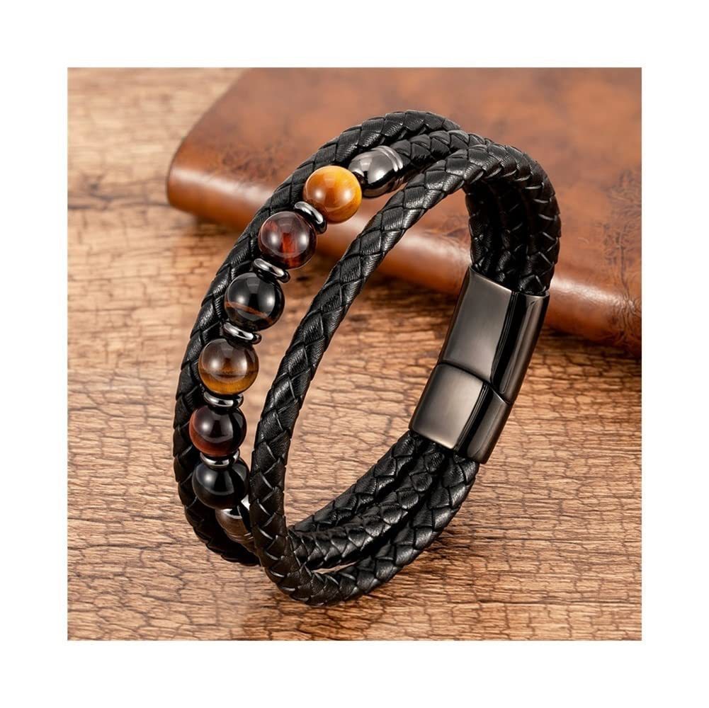 Bracelet instantané magnétique en acier inoxydable à perle Tigereye pour hommes
