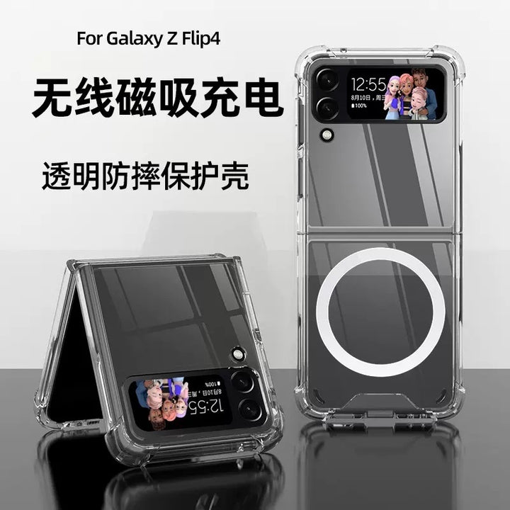 Zflip5 Four-corner Drop-resistant Magnetic Transparent Phone Case