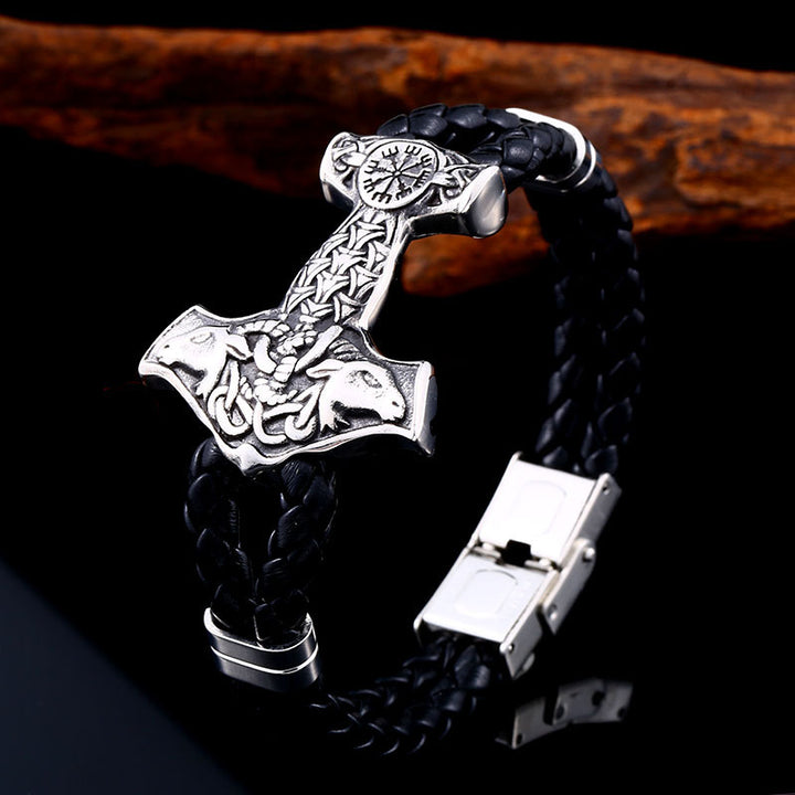 European And American Retro Viking Titanium Steel Soft Leather Bracelet