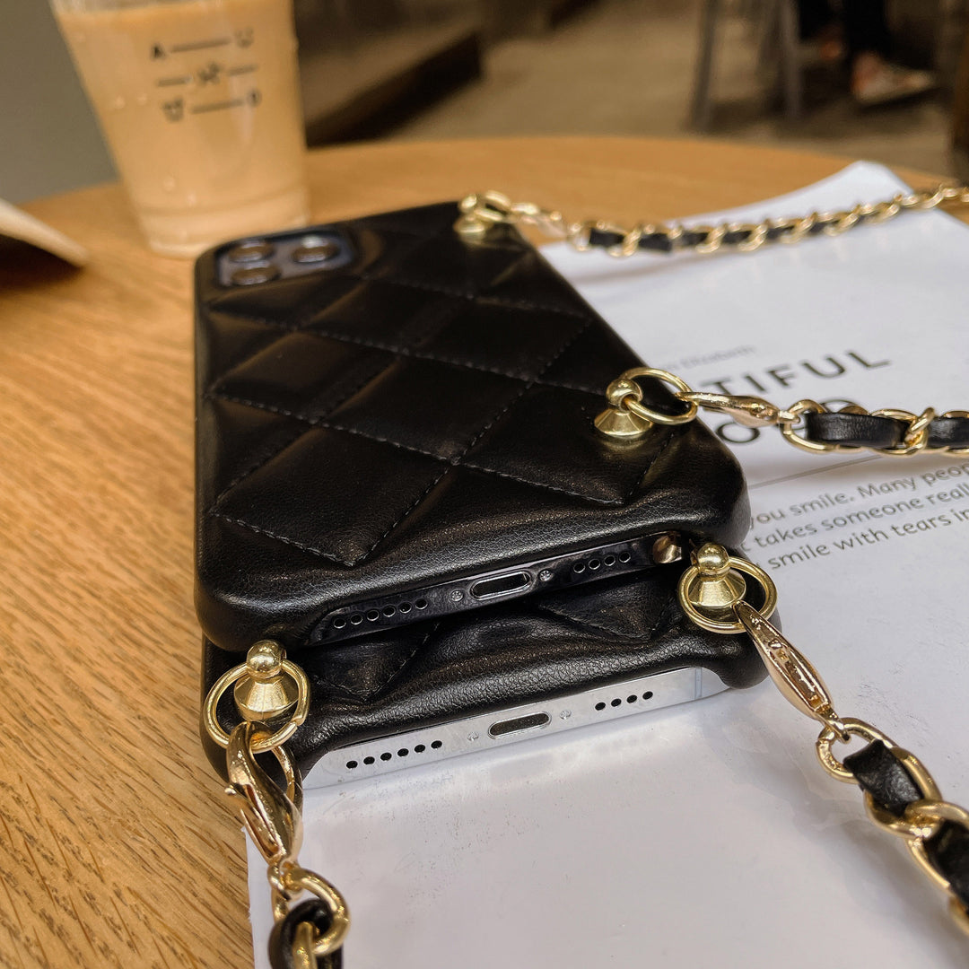 Lambskin Diagonal Cross Small Fragrance Leather Phone Case