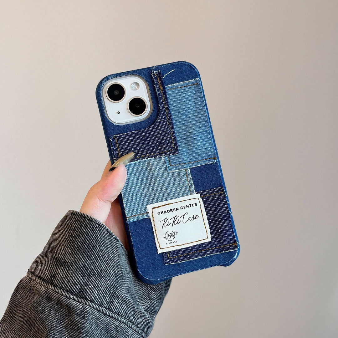 Eenvoudig denim canvas stiksel telefoonhoesje