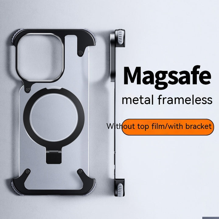 Étui de téléphone de support magnétique de cale d'angle sans cadre en métal