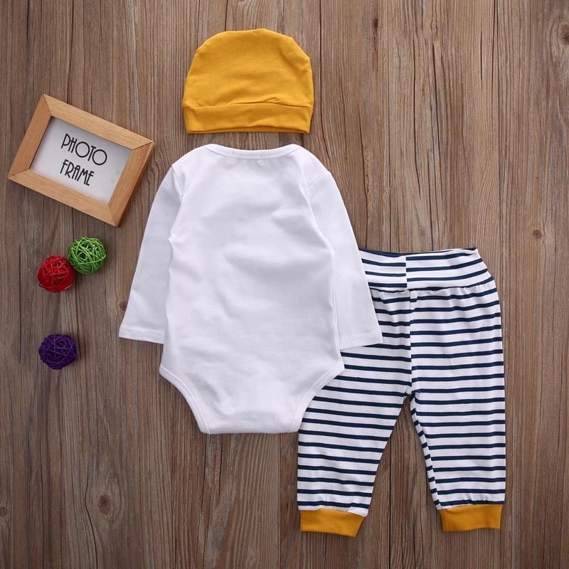 3pcs Sett nyfødte babyklær langermet stripete klær